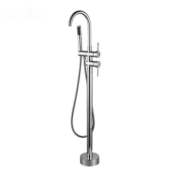 Multi Function Brass Made Chrome Finish Floor Mount Tub Filler W Handheld Shower Wand Bathroom Fauce
