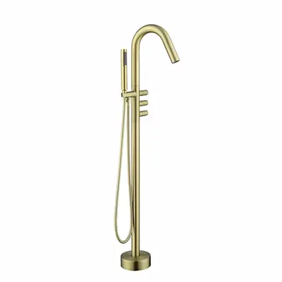 Freestanding Bathtub Faucet, Floor Mount Tub Filler, High Flow Brass Bath Shower Faucets With Hand Shower And 360° Swivel Spout, Floor Mount Tub Faucet, Free Standing Bathtub Faucet