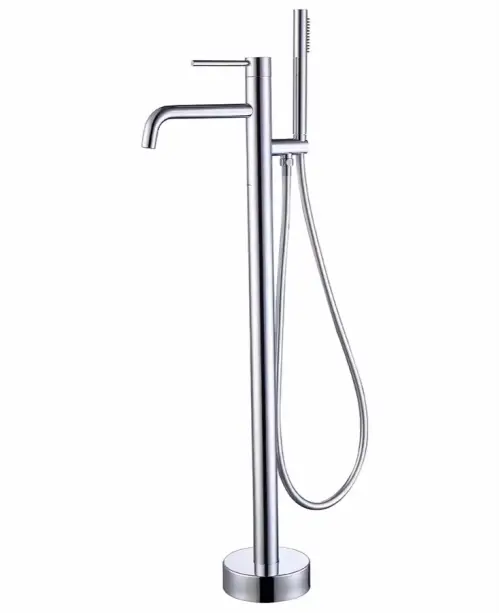 Freestanding Bathtub Faucet Floor Mount Tub Filler Chrome Brass Single Handle Bathroom Faucets with Hand Shower