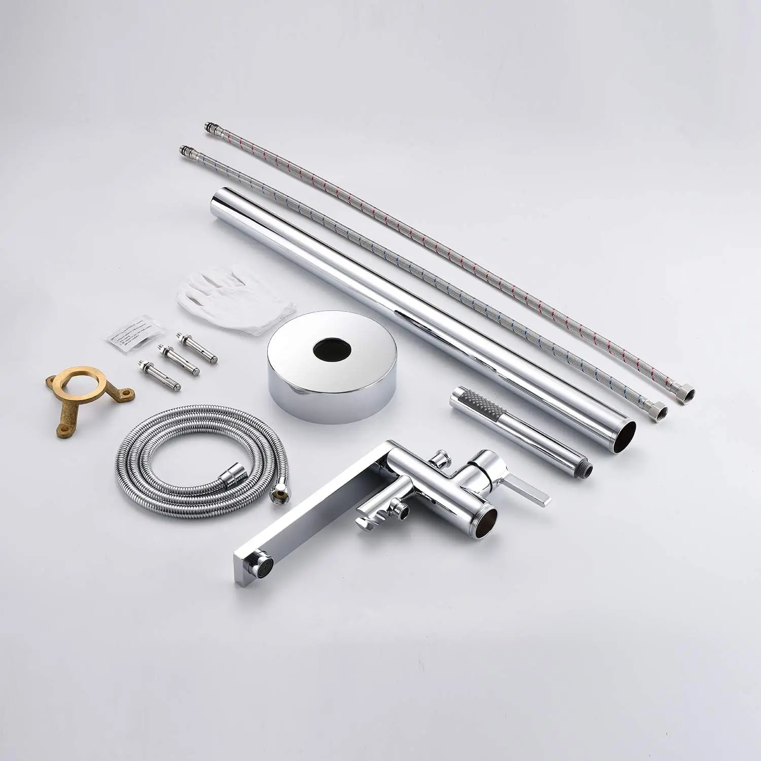 Freestanding Bathtub Faucet Tub Filler Chrome Floor Mount Brass Single Handle Bathroom Faucets with Hand Shower
