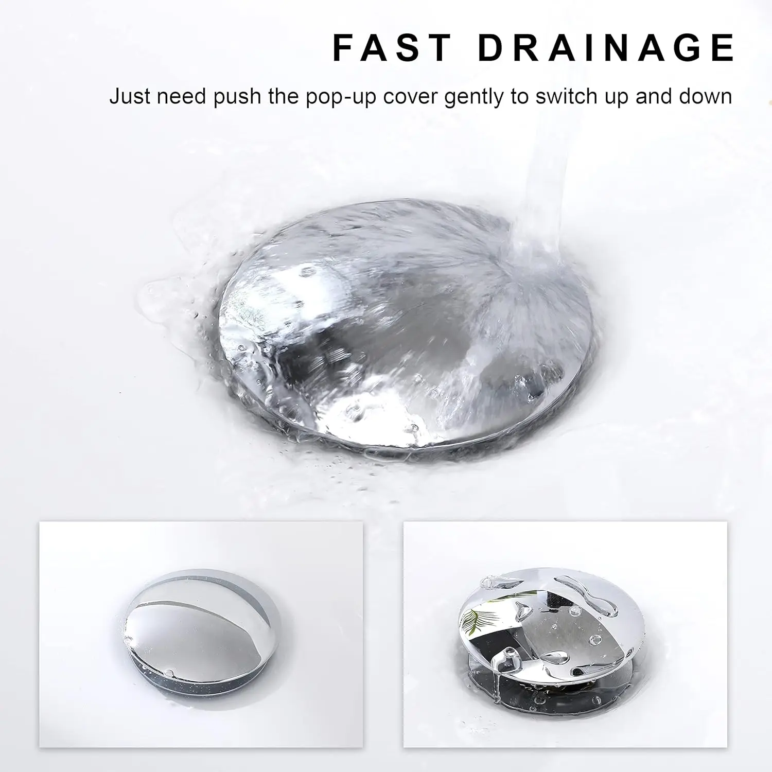 Pop up Sink Drain Stopper with Overflow Chrome for Bathroom Vessel Vanity Sink Art Basin，Big Cap Sink Drain with Overflow, Metal Pop-up Drain Strainer with Detachable Basket Stopper