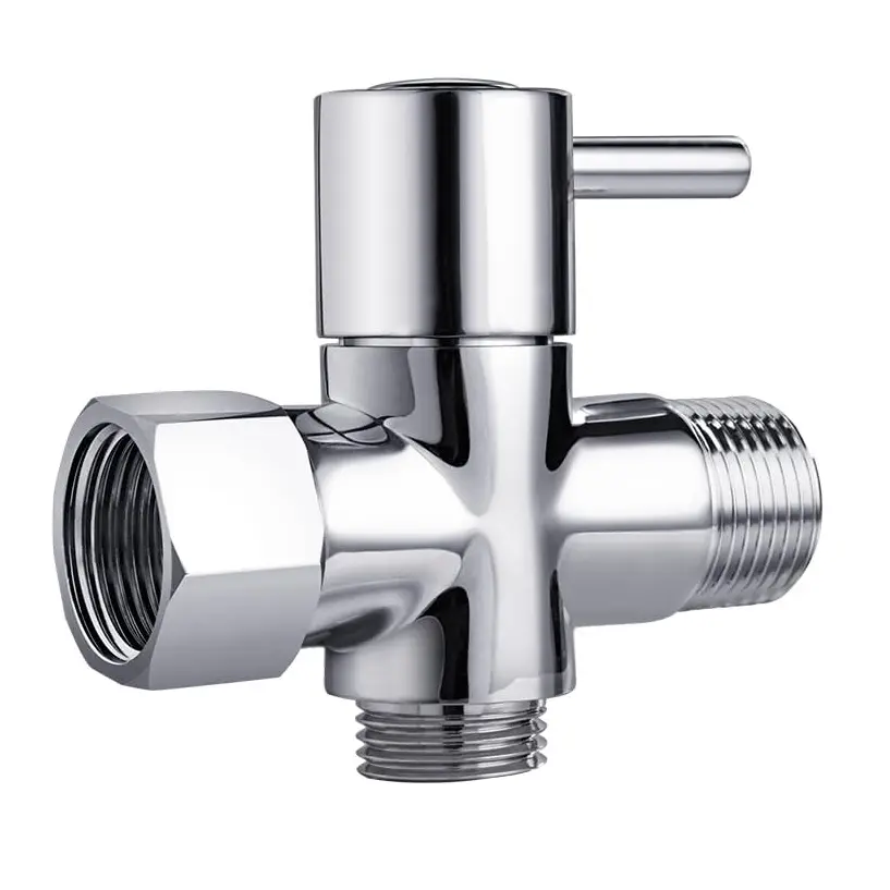 Solid Brass Angle Valve with Diverter, 3-way G1/2 Valve, Bathroom Universal Shower Arm Diverter for Hand Held Showerhead and Fixed Spray Head (Chrome Finish)