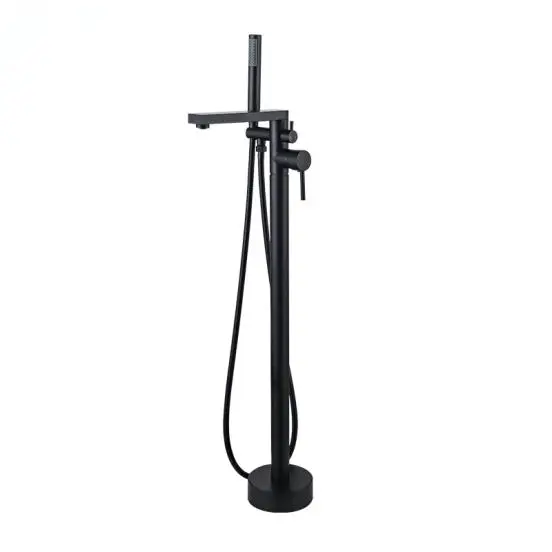 Freestanding Bathtub Faucet Tub Filler Chrome Floor Mount Brass Single Handle Bathroom Faucets with Hand Shower