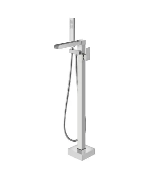 Freestanding Waterfall Bathtub Faucet Floor Mount Tub Filler Bathroom Standing Brass Tap Swivel Spout Single Handle with Hand Sprayer