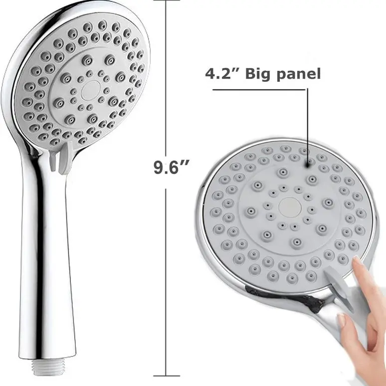 5 Functions Handheld Shower Head High Pressure Chrome Plated Finish Shower Head High Flow Hand Held Showerhead
