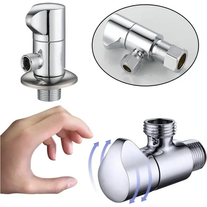 Angle Stop Valve 1/2" Nominal Comp x 3/8'' OD Comp 1/4 Turn Chrome Brass Angle Valve Water Shut Off Valve Faucet Valve