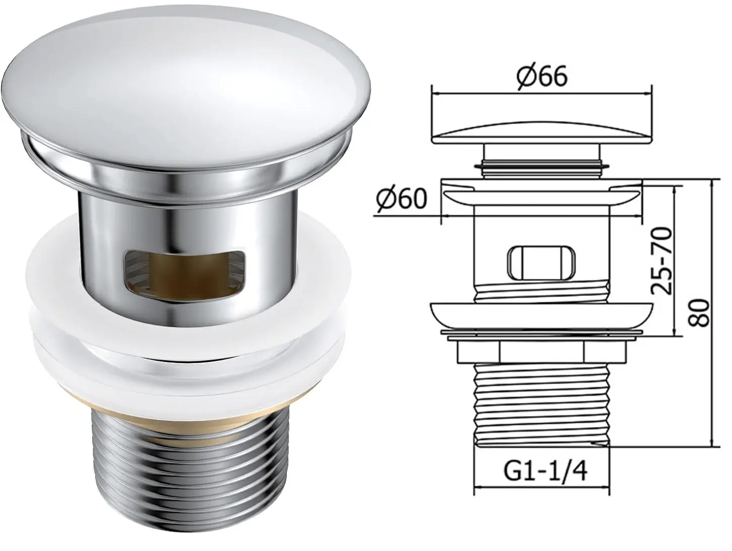 Pop Up Sink Plug, Drain Fitting Sink with Overflow, Brass Pop Up Drain Valve for Washbasin Drain Fitting Bathroom Sink with Stainless Steel Cover Drain Plug Sink Plug-2.6in