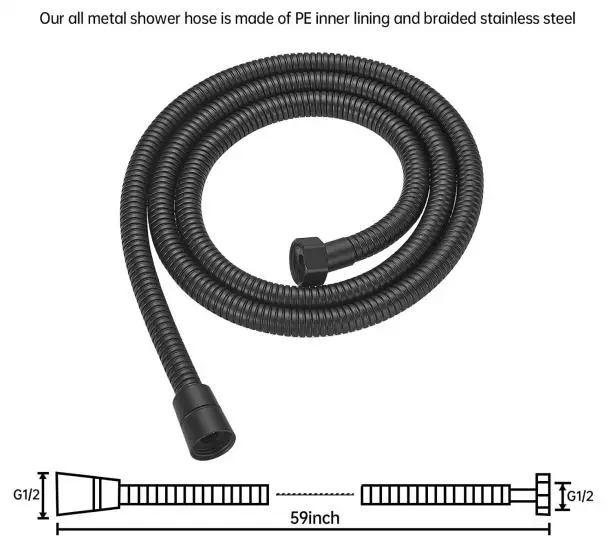 Shower Hose 59 inches Shower Head Hose Shower Head Extension Hose Extra Long Stainless Steel Shower Hose Attachment Flexible Handheld Shower Sprayer Hose, Matte Black