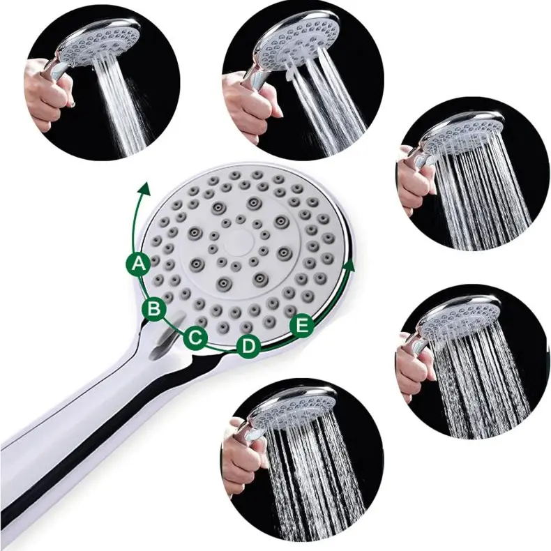 5 Functions Handheld Shower Head High Pressure Chrome Plated Finish Shower Head High Flow Hand Held Showerhead