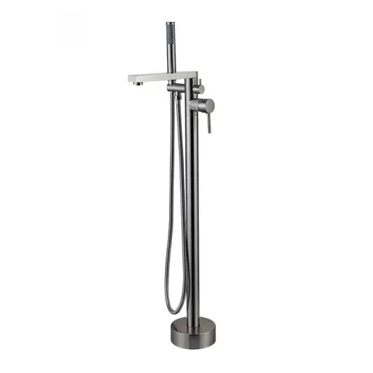 Freestanding Bathtub Faucet Tub Filler Chrome Floor Mount Brass Single Handle Bathroom Faucets with Hand Shower